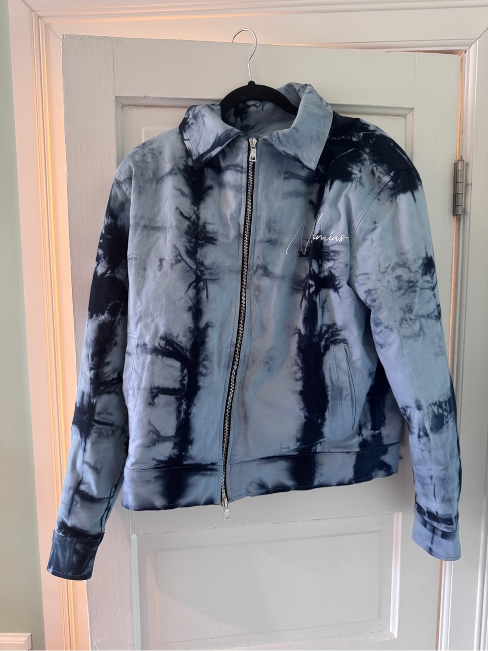 Tie-Dye Zip Bomber Jacket in Blue and Black - Nahmias